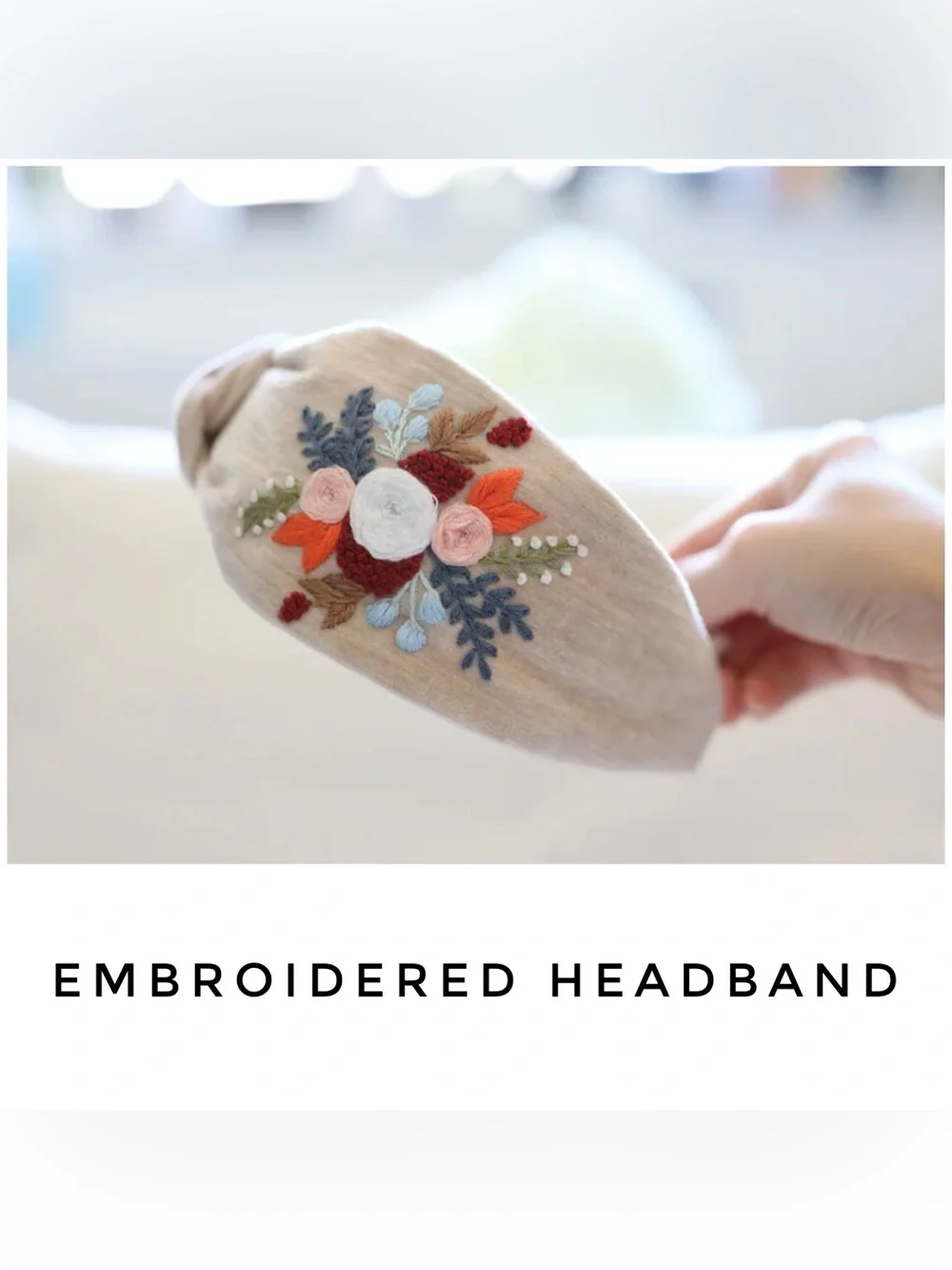 ❌Cream floral embroidered knot headband velvet❌